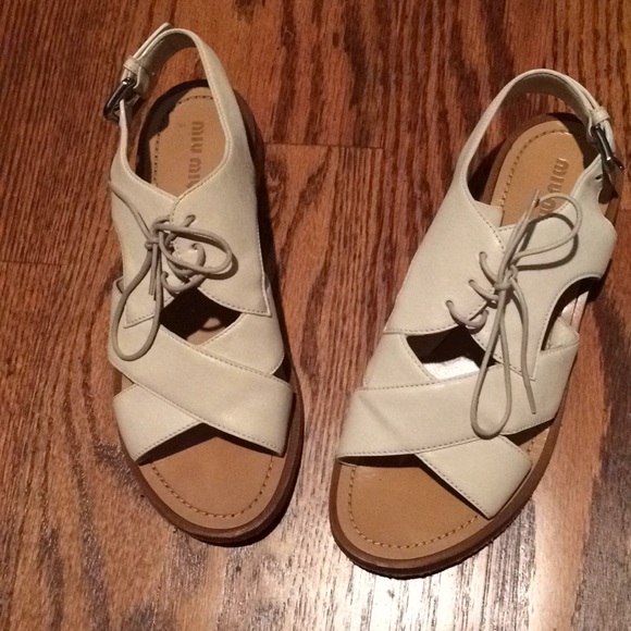 MIU MIU White Leather Lace Up Cutout Sandals 36 - Picture 2 of 6